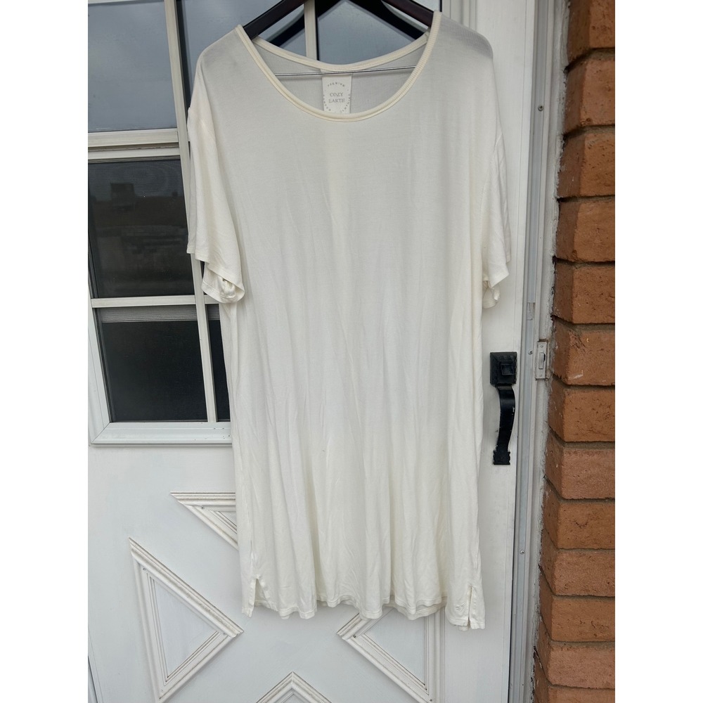 Cozy Earth Ribbed Bamboo Short Sleeve Sleep Dress Ivory Cream Large L Loungewear